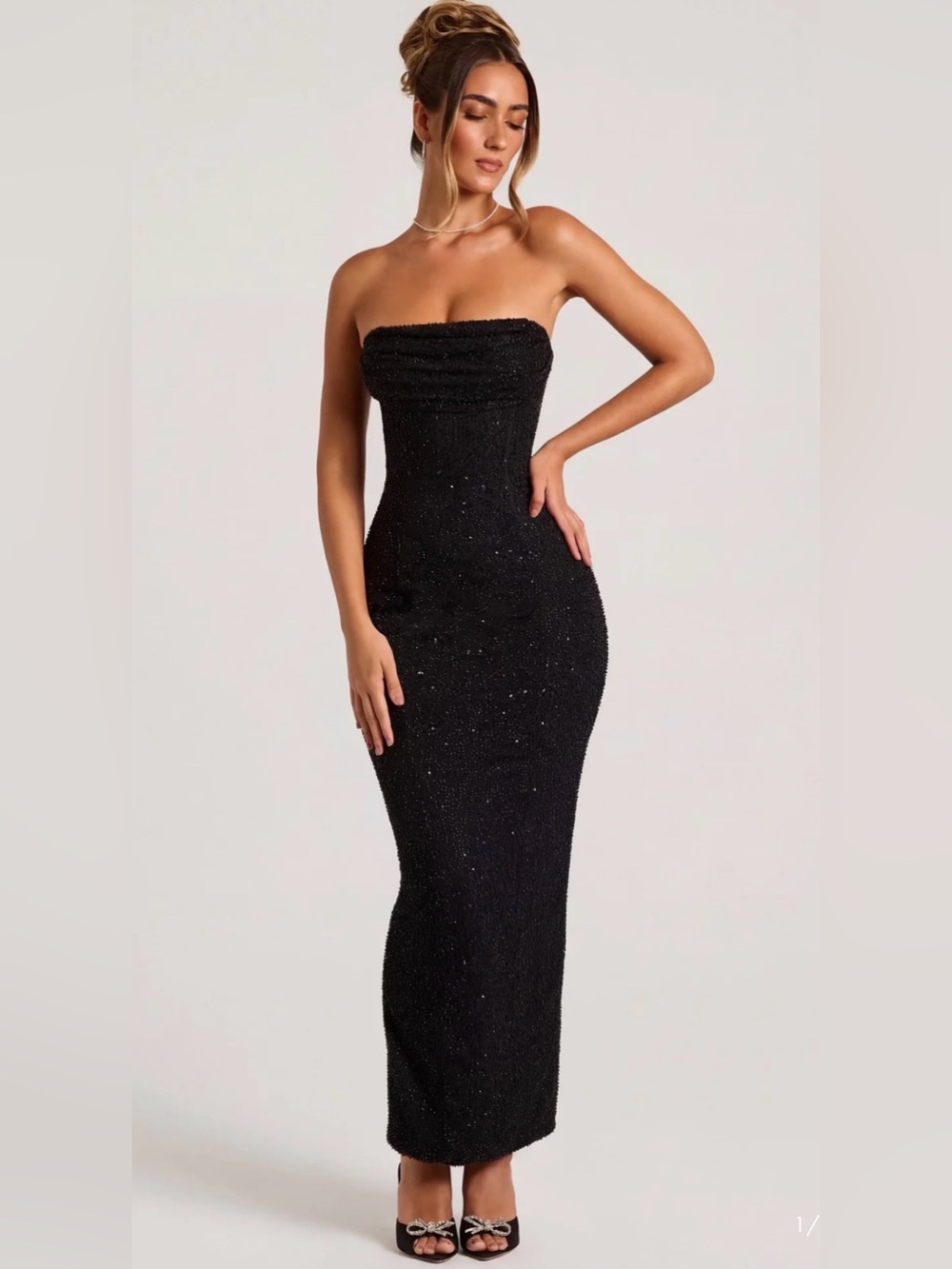 NWT Oh Polly Embellished Bandeau Cowl Neck Maxi Dress in Black Size 10